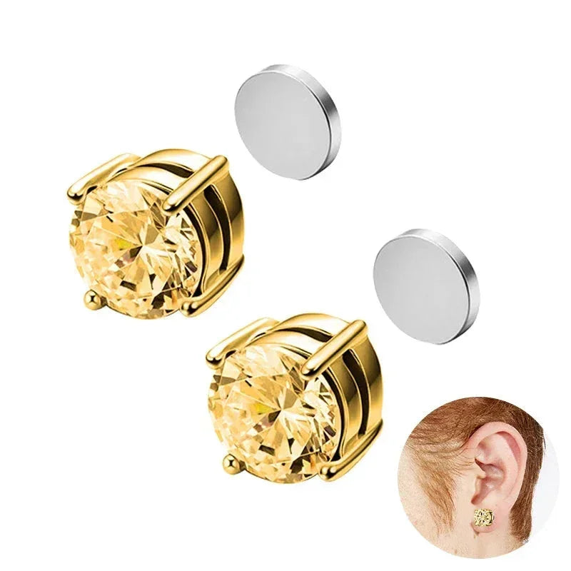 Morivar magnetische Ohrstecker goldfarben mit gelbem Stein, innovative Accessoires